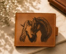 Leather Wallet for Men Handmade Bifold Wallet Horse Engraved Wallet Brown Leather Wallet