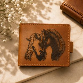 Leather Wallet for Men Handmade Bifold Wallet Horse Engraved Wallet Brown Leather Wallet