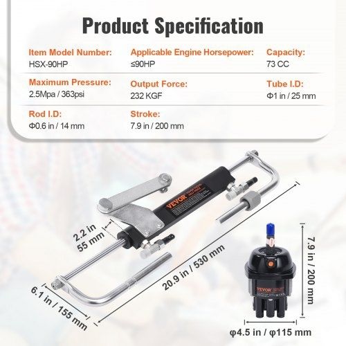 Hydraulic Outboard Steering Kit, 90HP, Marine Boat Hydraulic Steering System, with Helm Pump Two-Way Lock Cylinder and 731.5 cm Hydraulic