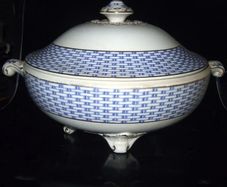 Antique Soho Pottery "Montauban" Blue Basket-Weave