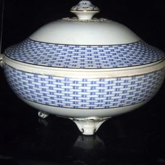 Antique Soho Pottery "Montauban" Blue Basket-Weave