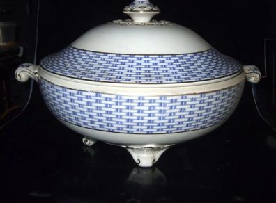 Antique Soho Pottery "Montauban" Blue Basket-Weave
