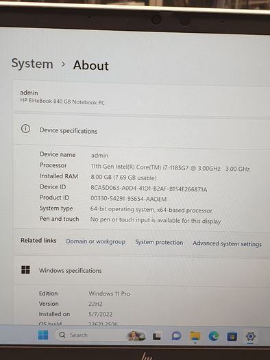 HP EliteBook 840 G8 Laptop i7-1185G7 (11th Gen) 14inch 16GB 256GB SSD Windows 11 Pro