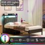 Single Bed Frame with 3ft Upholstered Wooden Storage Headboard, Grey Single Bed Frame with LED Lights & USB Charging, 90x190cm Two-shelf Storage Headboard, Heavy Duty Slats for Small Bedrooms Image 4