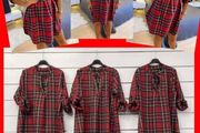 Checkered shirt dress with unisize belt