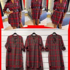 Checkered shirt dress with unisize belt