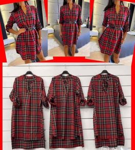 Checkered shirt dress with unisize belt