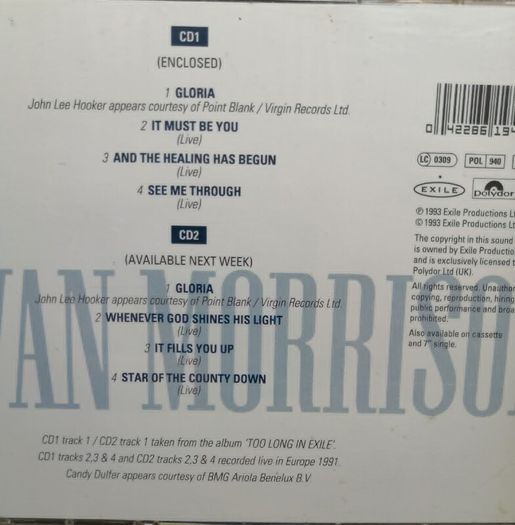 Van Morrison and John Lee Hooker - Gloria (2 x CD EPs)