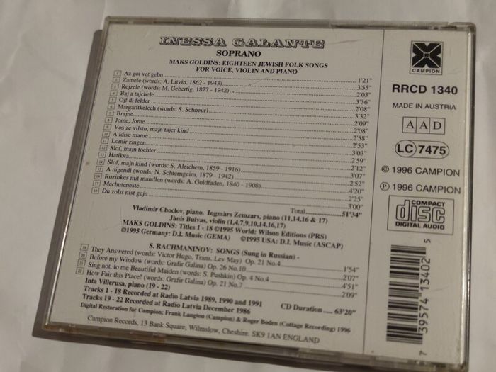 Inessa Galante - 18 Jewish Folk Songs Cd