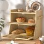 Brand New Natural Bamboo 2-Tier Bread Box Food-Safe Easy-Clean Visual Window Image 3