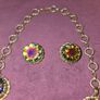 1950's Signed Schiaparelli Watermelon Vitrail Stone Necklace and Earring set Image 4