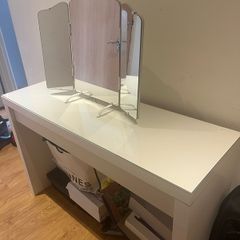 White glass covered table