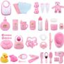 Role play games 40 Piece Bag with Baby Feeding Accessories, Clothes, Doll Bear, Bath, Soother Dummy and Much More-Nurturing Pretend Toy for Kids, 23 x 15 x 18 Centimeters (FREE POSTAGE) Image 2