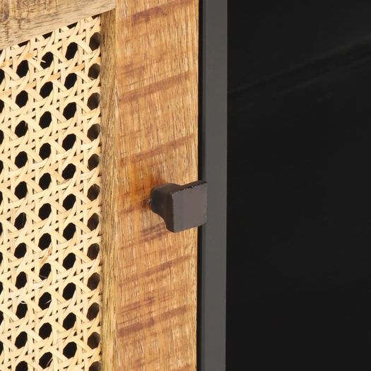TV Cabinet 90x30x40 cm Rough Mango Wood and Natural Cane