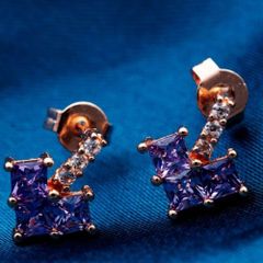 Rose Gold Plated Purple CZ Drop Earrings