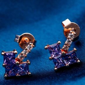 Rose Gold Plated Purple CZ Drop Earrings