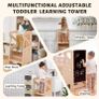 Wooden Kitchen Step Helper Learning Standing Tower with Slide 3 Levels Adjustable Heights Standing Step with Chalkboard Multifunctional Kids Step Stool Suit for Kitchen Counter and Children's Room Image 8