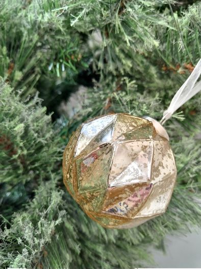 Box of x12 Gold Speckle Geometric Style Glass Christmas Baubles
