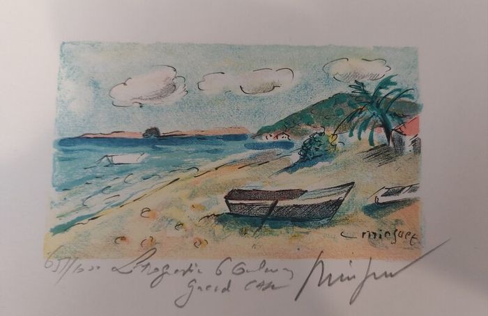 Fantastic Limited-Edition Hand-Signed Lithograph Print of a Caribbean Scene at Grand Case, Saint Martin by the Renowned French Artist Alexandre Minguet (1937-1996), #657/1000