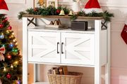 Console Table with Power Outlet, Entryway Storage with Cabinet and Open Shelves, Coffee Bar Cabinet, for Entrance, Hallway, Kitchen, White and Walnut
