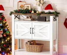Console Table with Power Outlet, Entryway Storage with Cabinet and Open Shelves, Coffee Bar Cabinet, for Entrance, Hallway, Kitchen, White and Walnut