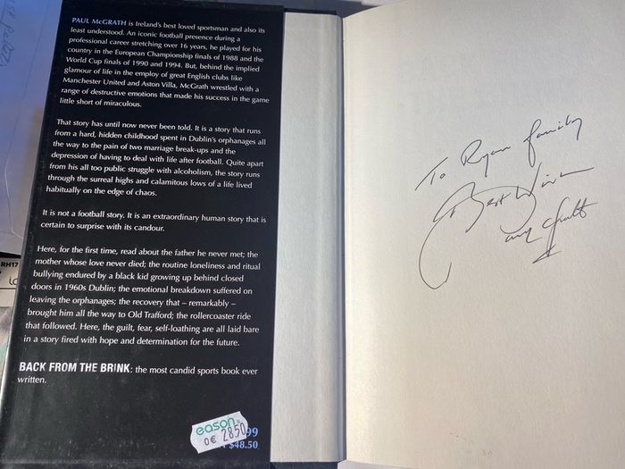 book Back from the Brink Author: Paul McGrath signed  with inscription
