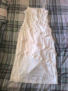 White Tiered Ruffle Maxi / Midi Dress (Size S/M)