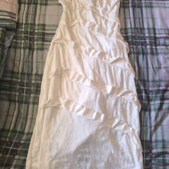 White Tiered Ruffle Maxi / Midi Dress (Size S/M)