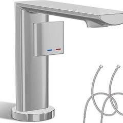 Bathroom Tap with Connection Hose, Washbasin Mixer Tap Single Lever Mixer Tap Chrome Washbasin Mixer Tap with Spout Height 123 mm