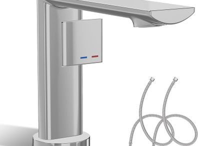 Bathroom Tap with Connection Hose, Washbasin Mixer Tap Single Lever Mixer Tap Chrome Washbasin Mixer Tap with Spout Height 123 mm
