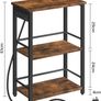 Narrow Side Table with Charging Station, 3-Tier End Table for Small Spaces, Sofa Table with Storage Shelf, for Living Room, Foyer, Bedroom, Office, Rustic Brown and Black Image 3
