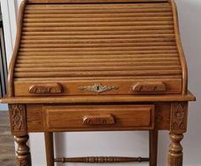 Vintage Oak Roll Top Writing Desk/ Ladies Bureau