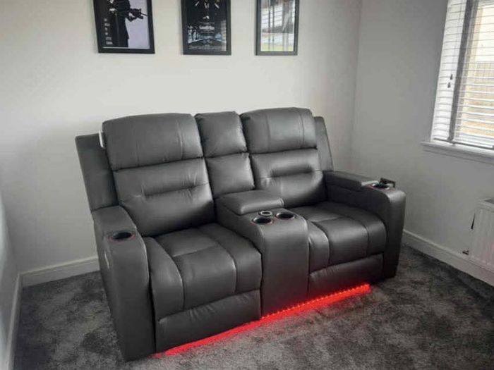 2 Seater Titan Plus Electric Grey Leather Recliner Sofa