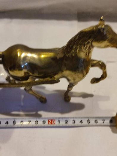 Antique Brass Horse & Hay Cart .
