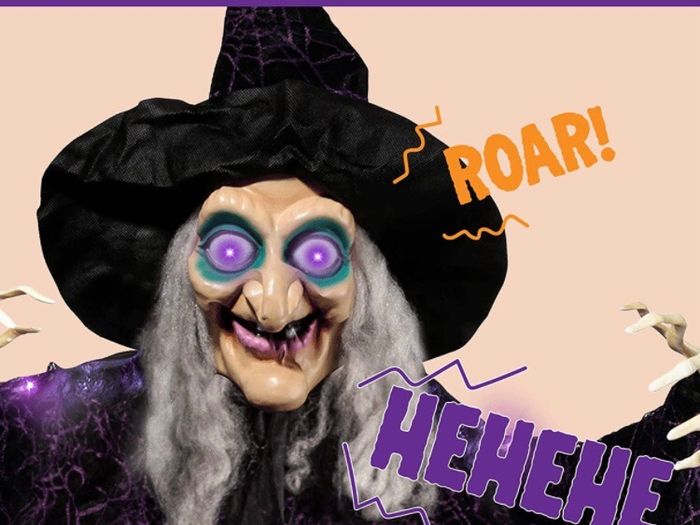 72 Inch Hanging Animated Talking Witch Decoration with Light-up Eyes and Sound Activation Function for Halloween Haunted House Prop