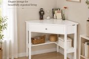 Compact White Corner Desk with Drawer and Shelf  76 x 76 cm, Space-Saving Home Office Table