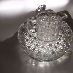 Art deco pressed glass bowl and jug