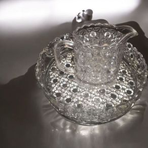 Art deco pressed glass bowl and jug