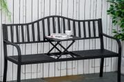 Metal Outdoor Bench with Liftable Middle Table, Patio Loveseat, Garden Bench for Garden, Porch, Seats 2  3 People, Black