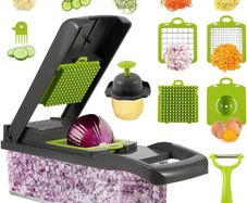 Pro Vegetable Chopper with Container and 7 Sharp Blades, Veggie Slicer Dicer with Colander Basket for Kitchen, Easy to Clean (FREE POSTAGE)