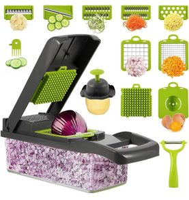 Pro Vegetable Chopper with Container and 7 Sharp Blades, Veggie Slicer Dicer with Colander Basket for Kitchen, Easy to Clean (FREE POSTAGE)