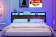 King Size Bed Frame with Ergonomic Storage Headboa