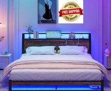 King Size Bed Frame with Ergonomic Storage Headboa