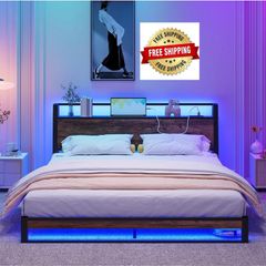 King Size Bed Frame with Ergonomic Storage Headboa
