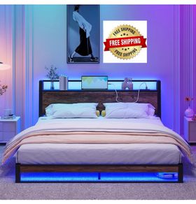 King Size Bed Frame with Ergonomic Storage Headboa