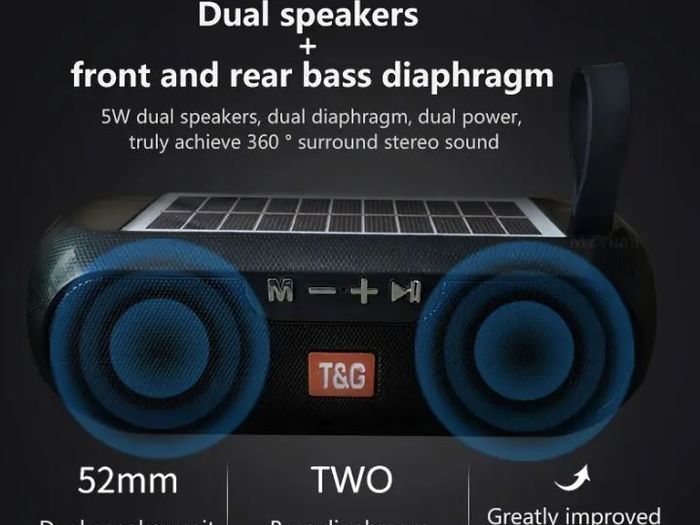 T&G 10W Solar Powered Wireless Speaker, 5.0 Surround Sound, Dual Speaker Columns, USB Type-C Charging, new, unopened.