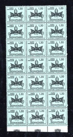 1968 Vatican City Papal Coat of Arms Postage Due stamps block of 21 Mint Never Hinged (MNH)