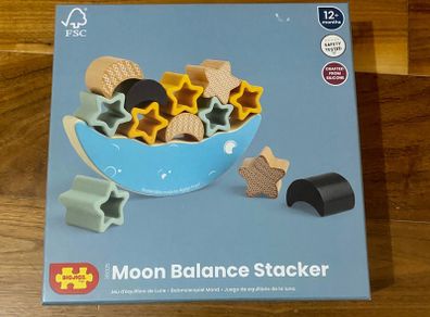 Brand New Bigjigs Toys Moon Balance Stacker - 9 Piece Moon & Stars Wooden Stacking Toy