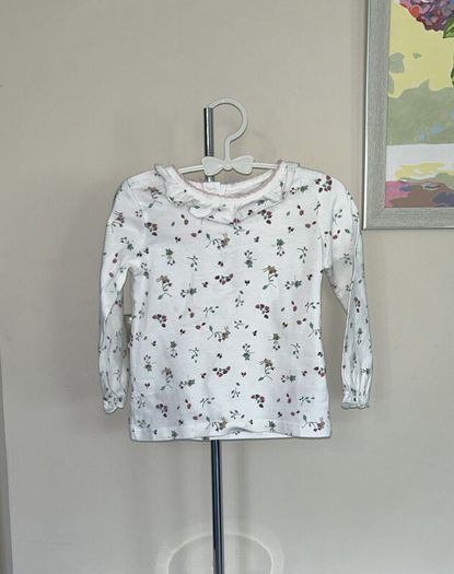 Baby Girls Pink & White Long-Sleeved Top & Dungarees , Age 9-12 months / EU 74cm.