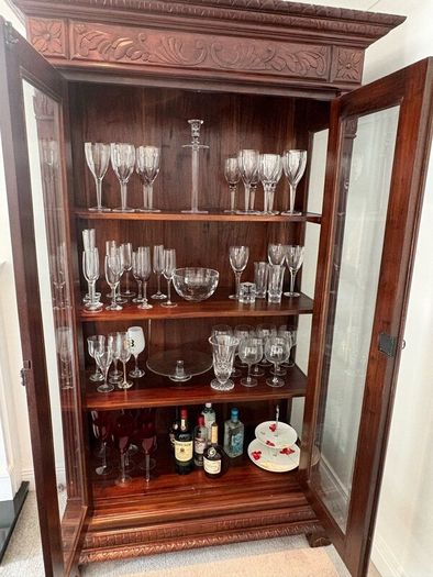 Large Ornate 7ft Wooden Glass Display Cabinet